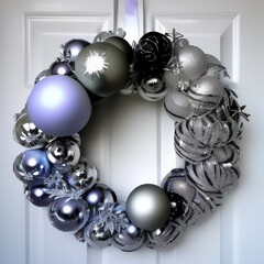 Christmas wreath on white door.