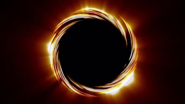 The center is completely black, while the surrounding ring has intense golden and orange highlights, giving it a dramatic, cosmic appearance