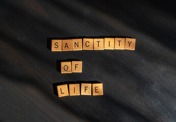 "Sanctity of Life" spelled out in wooden block letters