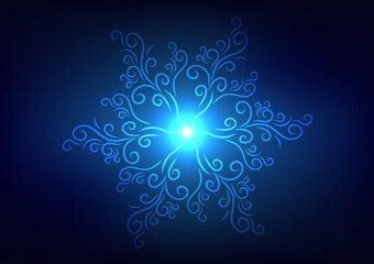 Abstract ice flower wave neon light on blue background