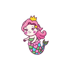 Cute mermaid girl with pink hair