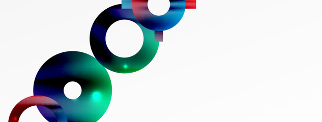 Minimal geometric abstract background. Shiny and glossy circle, line and round shapes design. Trendy techno business template for wallpaper, banner, background or landing