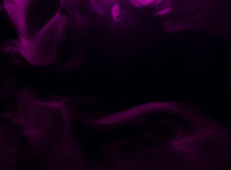 Abstract background of chaotically mixing puffs of purple smoke on a dark background