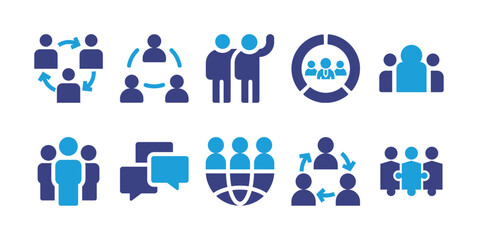 Teamwork icon set. Duotone color. Vector illustration. Containing teamwork, people, team, group, discuss, world.