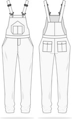 Menswear overalls dungarees workwear suspenders menswear design vector technical fashion sketch template 