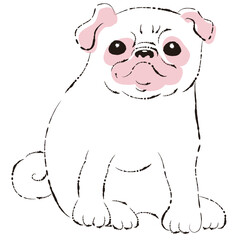 シンプルでかわいいパグ　手描き線画ベクターイラスト