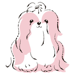シンプルでかわいいシーズー　手描き線画ベクターイラスト
