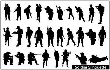 Army soldiers silhouette vector collection