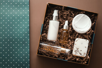 Beauty box subscription package and luxury skincare products, spa and cosmetic body care product...