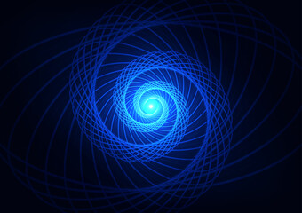 Abstract light line spiral space technology neon center blue background