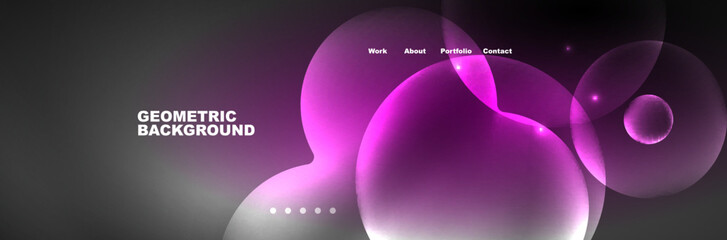 Shiny neon circles and bubbles, dark abstract background with blurred magic neon light, wallpaper design