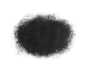 Brush strokes of black acrylic paint close-up. Edge of Smeared Acrylic Black Spot isolated on white background. Abstract creative background. Art drawing texture concept. Copy space, space for text