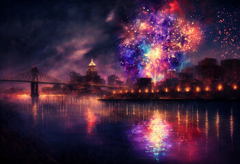 Fototapeta na wymiar New Years Fireworks. Generative AI
