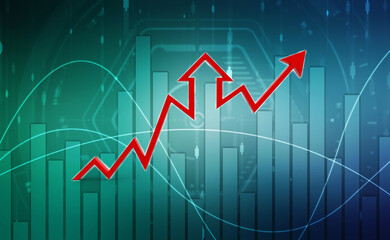 3d rendering business graph and documents. Stock market chart. Business graph background, Financial Background