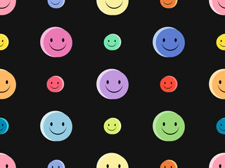 Fototapeta premium Smile cartoon character seamless pattern on black background