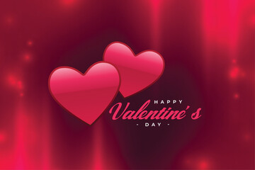 two valentines day hearts on shiny greeting background