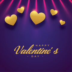 valentines day special card with golden hearts and light effect