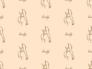 Female Body cartoon character seamless pattern on orange background
