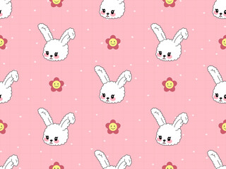 Rabbit cartoon character seamless pattern on pink background