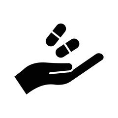 Tablets pills icon illustration with hand. glyph icon style. icon related to healthcare and medical. Simple vector design editable