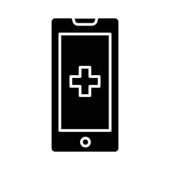 Fototapeta premium Hospital plus sign with mobile phone. glyph icon style. icon related to healthcare and medical. Simple vector design editable