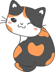 cute playful calico kitty cat cartoon drawing doodle outline