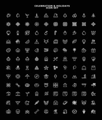 black and white CELEBRATION & HOLIDAY ICON SET