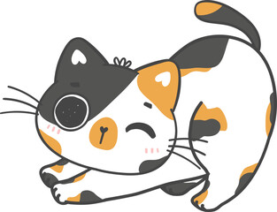 cute playful calico kitty cat cartoon drawing doodle outline
