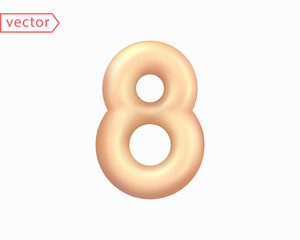 3d Golden Number 8. Arabic Number Eight Sign in Gold Color. Realistic Golden Shiny 3D Symboll isolated on white background. Birthday, Anniversary, New Year, Holiday Concept. 3D vector illustration