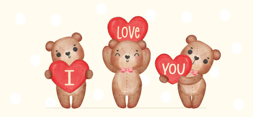 Cute Valentine teddy bear couple cartoon character hand drawing illustration vector, idea for wedding invitation, greeting card, Valentine's day, anniversary decor and more