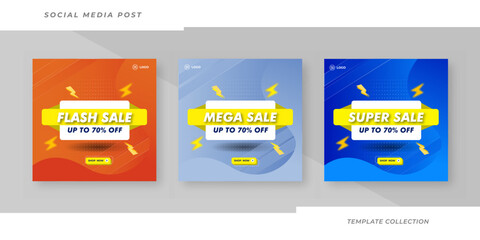 Obraz na płótnie Canvas Set of three mega sale promotion banner template sale social media pack template design for web or social media.