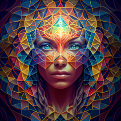 Enlightened Sacred Geometry Woman, AI	 - obrazy, fototapety, plakaty