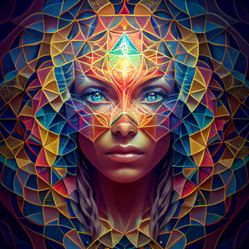 Fototapeta Enlightened Sacred Geometry Woman, AI 