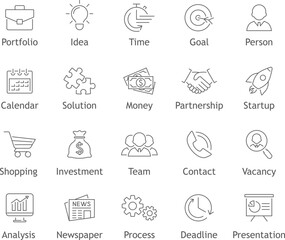 Business and finance single line icons. Vector illustration