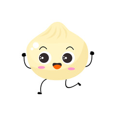 Kawaii cartoon dumpling icon. Character of dumpling. Xiaolongbao. chibi. Illustration emoji dumpling man in flat style. happy, cute, smile expression