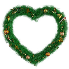 Fototapeta na wymiar Christmas tree heart shaped decoration ball ornament with gold ribbon.Design for elements