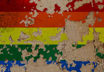 Rainbow flag on mud wall