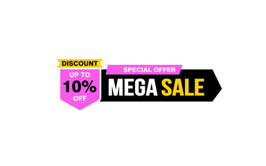 10 Percent MEGA SALE offer, clearance, promotion banner layout with sticker style.
