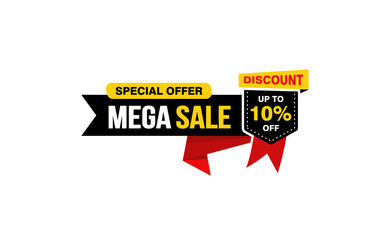 10 Percent MEGA SALE offer, clearance, promotion banner layout with sticker style.