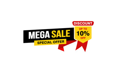 10 Percent MEGA SALE offer, clearance, promotion banner layout with sticker style.