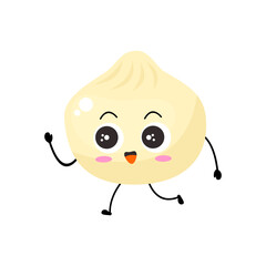 Kawaii cartoon dumpling icon. Character of dumpling. Xiaolongbao. chibi. Illustration emoji dumpling man in flat style. happy, run