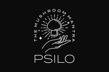 mushroom logo with hands down