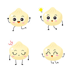 Kawaii cartoon dumpling icon. Character of dumpling. Xiaolongbao. chibi. Illustration emoji dumpling man in flat style. funny collection. set of cute expression