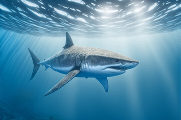 Great White Shark Swimming in the Ocean, Digital Illustration, Concept Art
