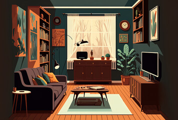 simple interior home area flat style illustration. Generative AI