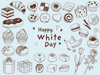 オシャレなホワイトデーセット手描き_ベクターイラスト