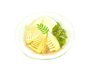 たけのことわかめの煮物　水彩イラスト