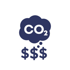 carbon emissions cost icon, co2 gas price, vector sign