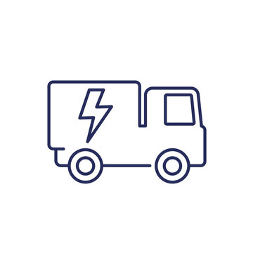 electric truck line icon on white
