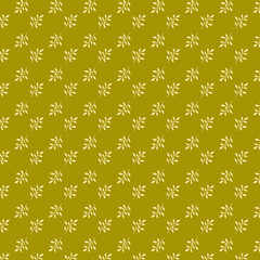 Cute natural colors botanical spring pattern Simple flat light leaves isolated on an olive leaf green background